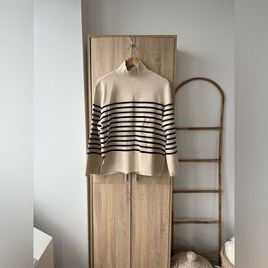 Mock Turtleneck Striped Sweater, Size S